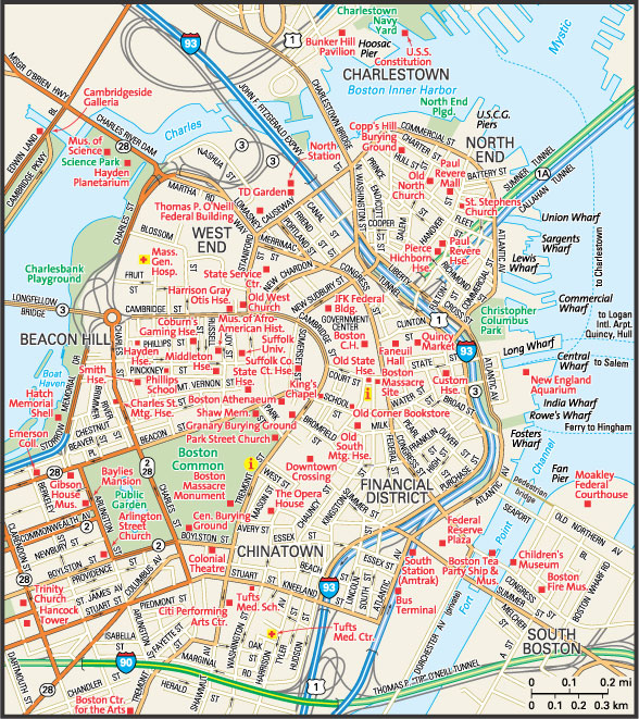 Boston Map - Guide to Boston, Massachusetts